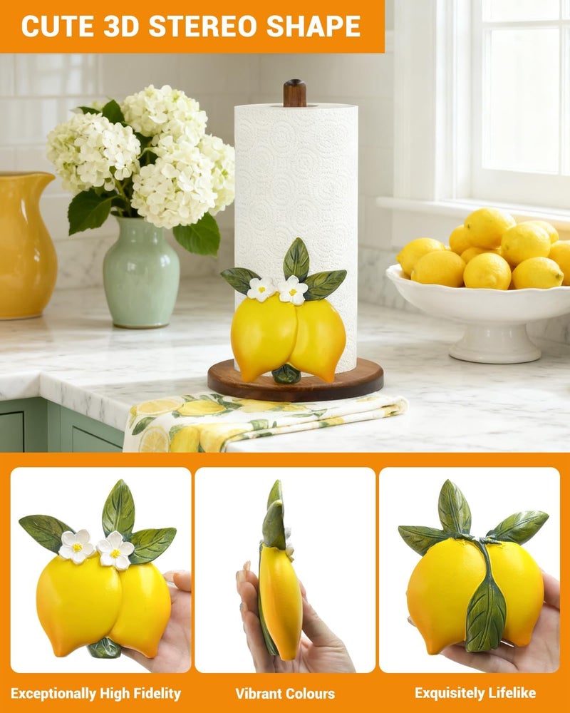 GAJ Lemon Paper Towel Holder - Lemon Decor for Kitchen Farmhouse Bathroom Countertop - Gifts for Women Mom Grandma - 3D Funny Yellow Stuff Decorative Accessories - Image 3